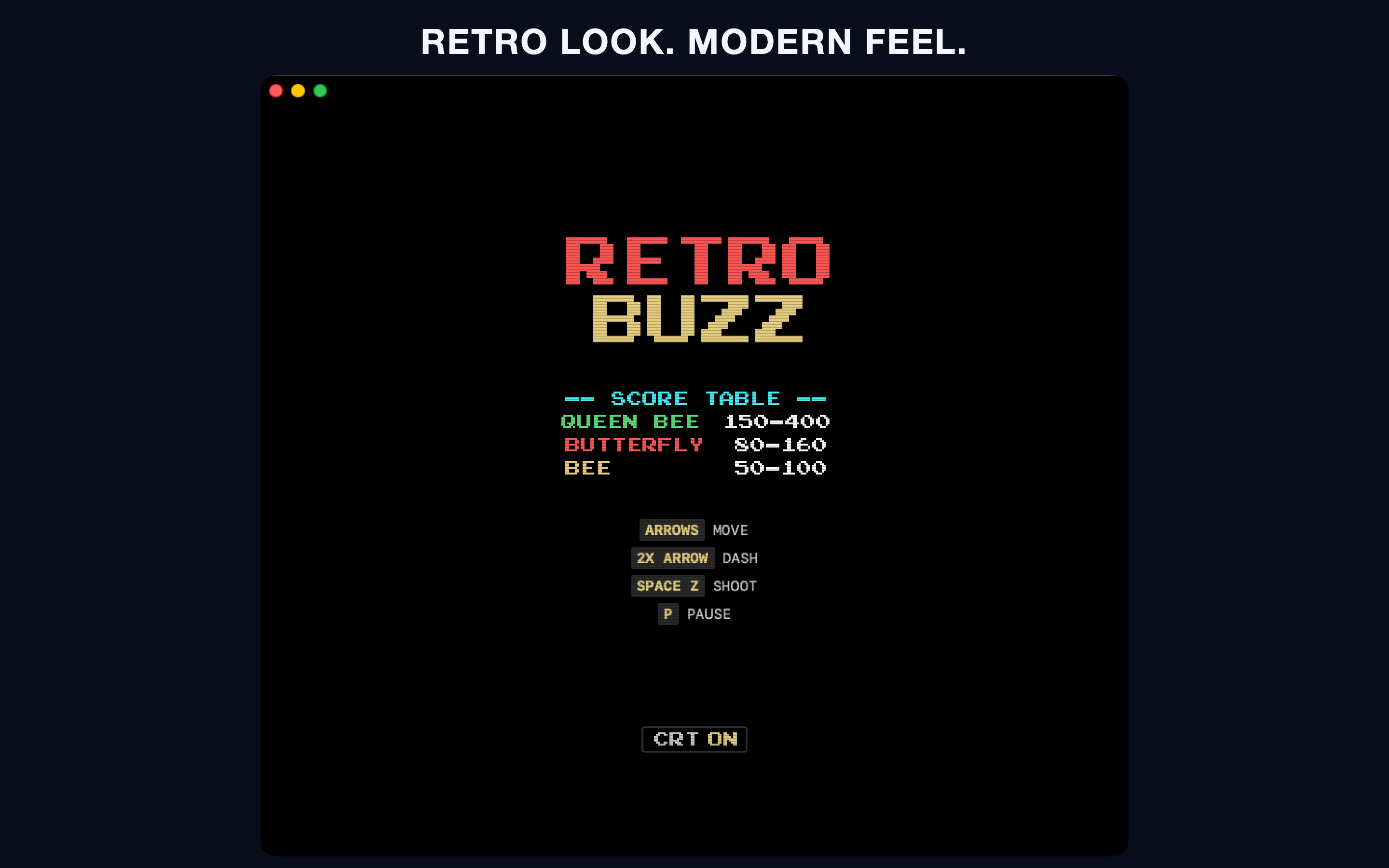 The Retro Buzz title screen with the score table and controls